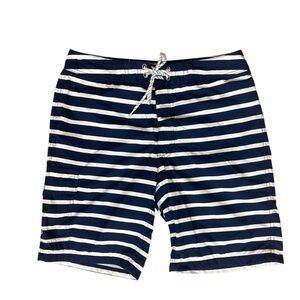 EUC J. Crew Navy and White Striped Long Board Shorts 9”